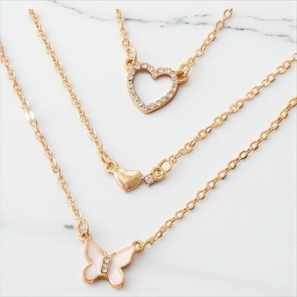 Fashion Jewelry Gold Heart and Butterfly Necklace Set